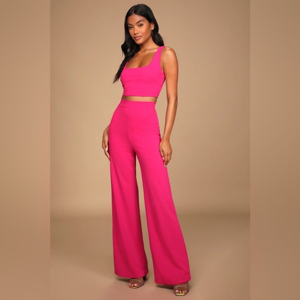 Only Tonight Hot Pink Two-Piece Wide-Leg Jumpsuit
